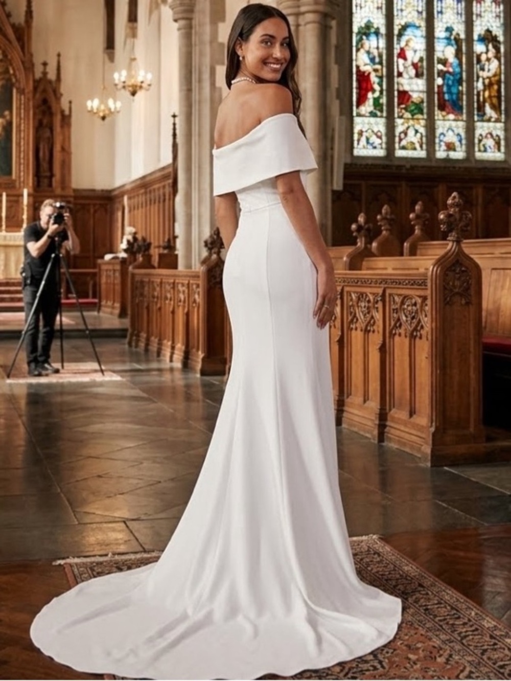 New Exceptional Romance Lulu's White Off-the-Shoulder Wedding Gown Sz XS